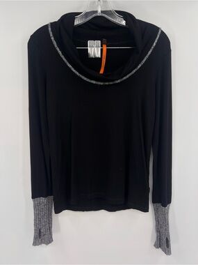 Cop.Copine vintage shawl neck lingerie sleeves tee y2k black/ grey M